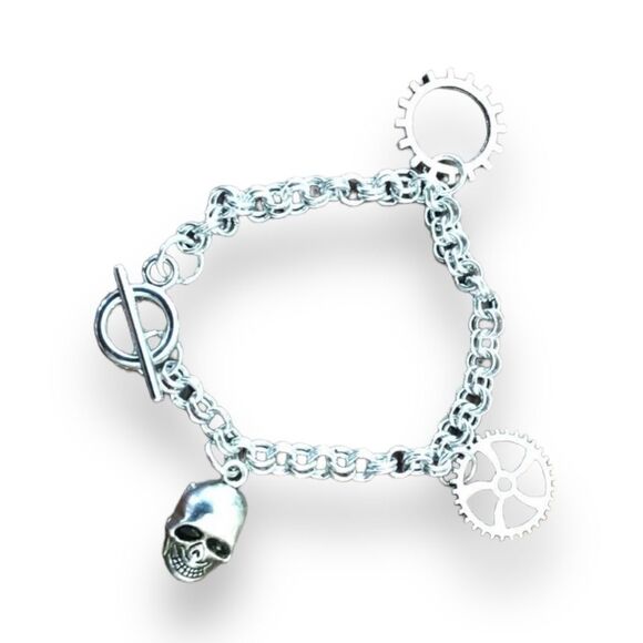 Silver Double Round Link Chain Bangle Bracelet NEW - Picture 2 of 4